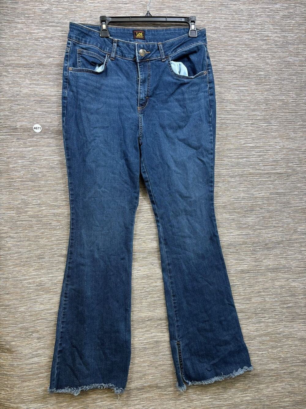 Lee Jeans Womens Size 16WM Blue High Rise Bootcut Stretch Denim Raw Fringe Hem